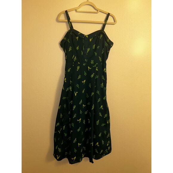 ModCloth Atomic Rockabilly Retro Whimsical Cactus Sundress Cotton Floral Dress - Picture 2 of 13